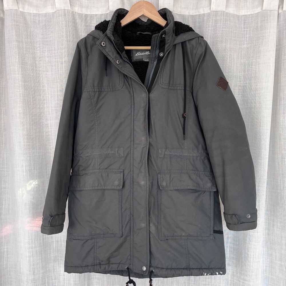 Eddie Bauer Gray Lined Hooded Parka with Cotton Shell